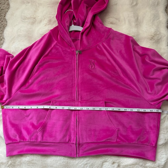 Victoria's Secret On Point Cropped Bright Pink Velour Hoodie / Jacket-XL - Picture 5 of 6